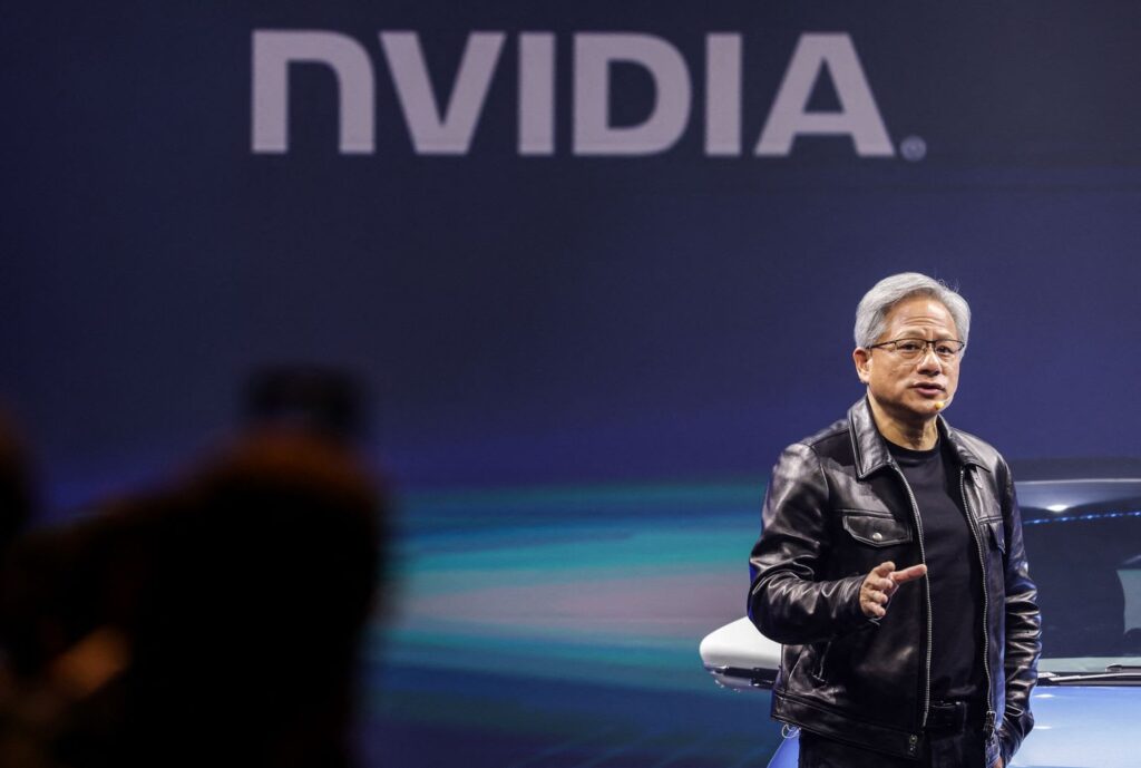 Jensen Huang presenting at NVIDIA event.